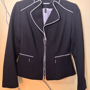 Elegant Black Blazer with White Trim